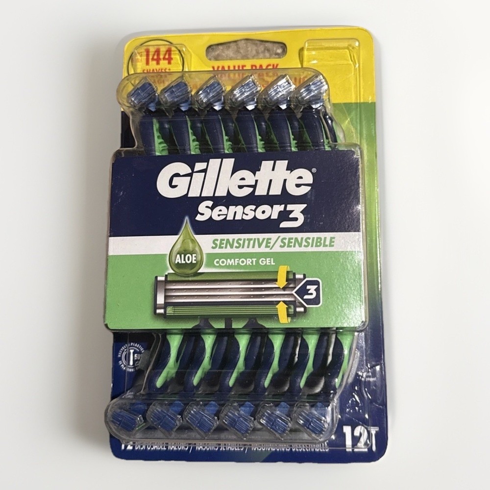 Gillette Sensor3 Sensitive Men's Disposable Razor, Comfortgel Technology - 12 Ct